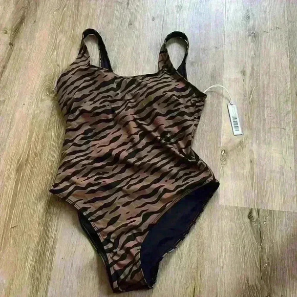 Everlane renew brown black animal print The Square-Neck One-Piece swimsuit - Picture 5 of 7